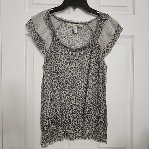 American Rag Gray Leopard Print Sleeveless Blouse